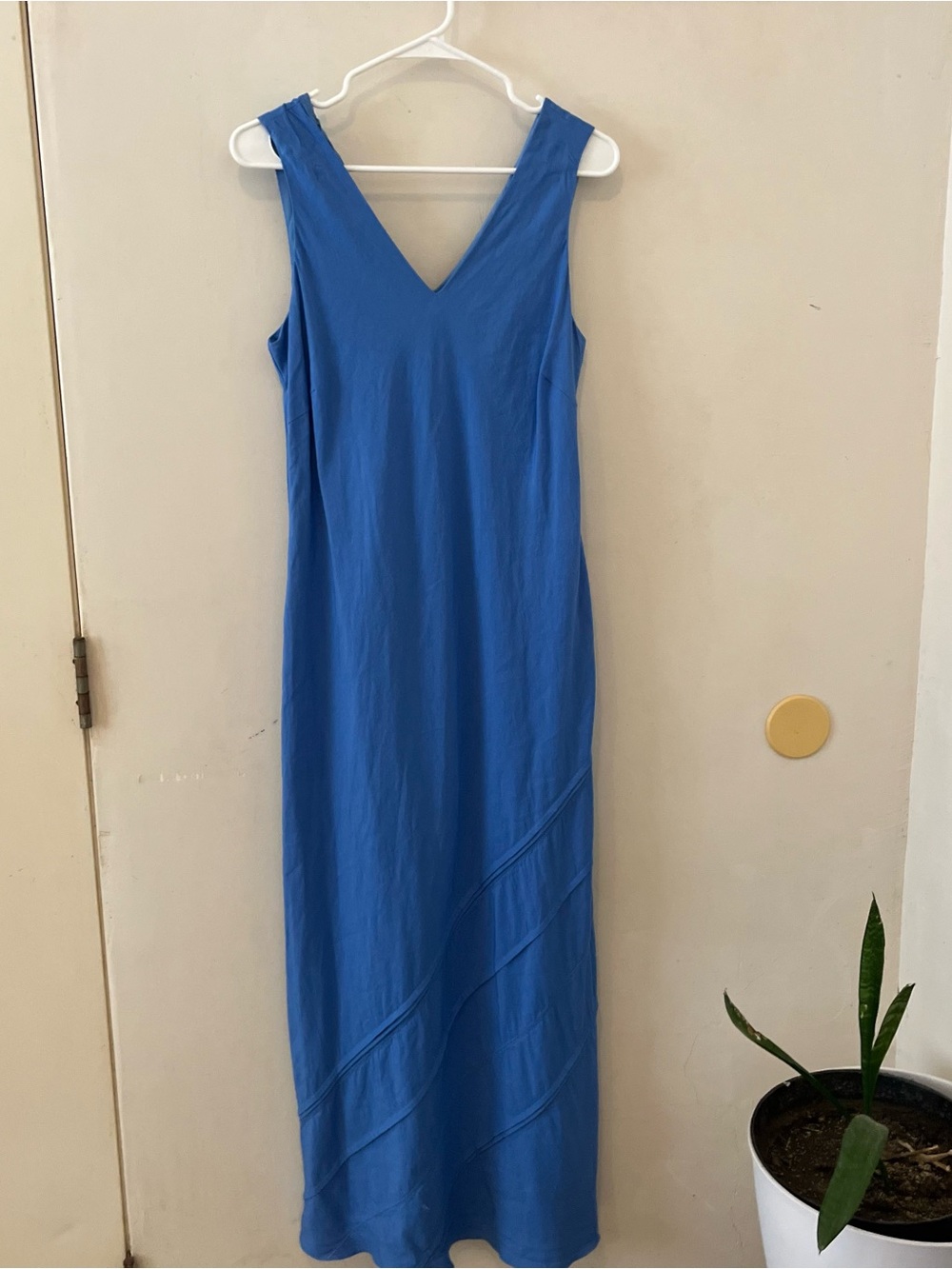 Casual Corner | blue V neck linen blend maxi dress